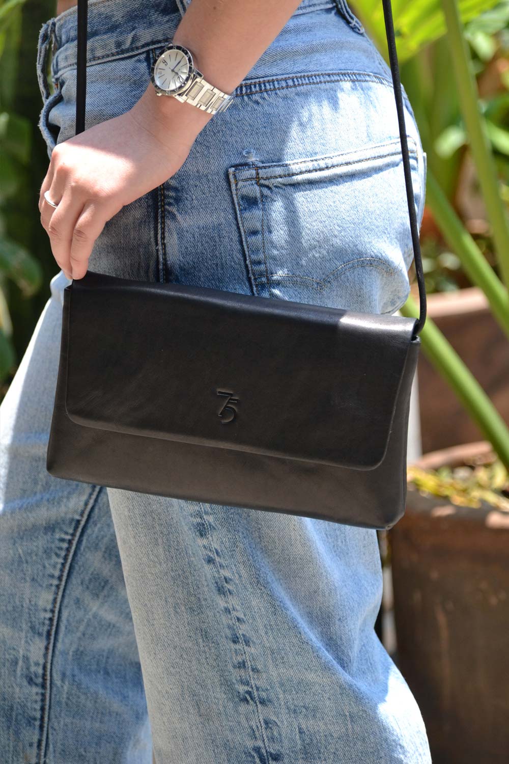 75 The Brand - Bolsa de Piel Two Way Bag - Color Café